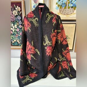 Free People Floral Knit Open Front Cardigan